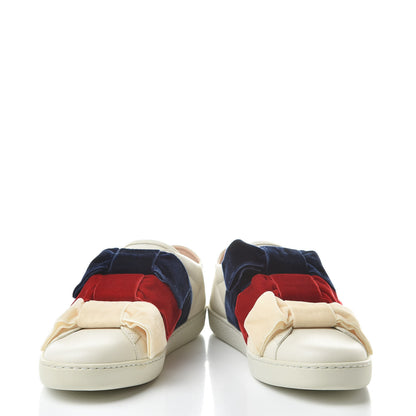 Gucci Calfskin Womens Velvet Bow Ace Sneakers 37.5 White 5 of 11