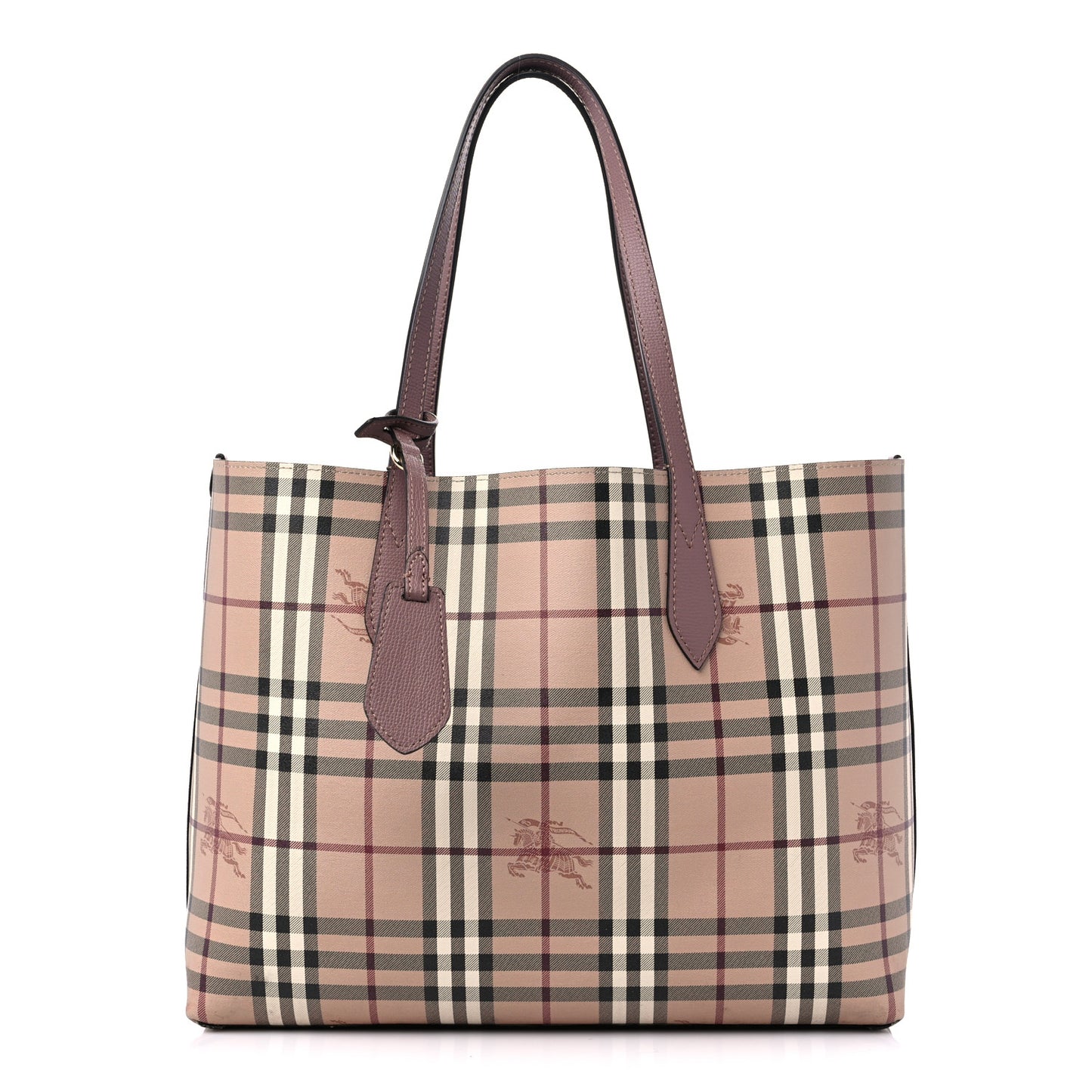 Grainy Calfskin Haymarket Check Medium Reversible Tote Dusty Pink