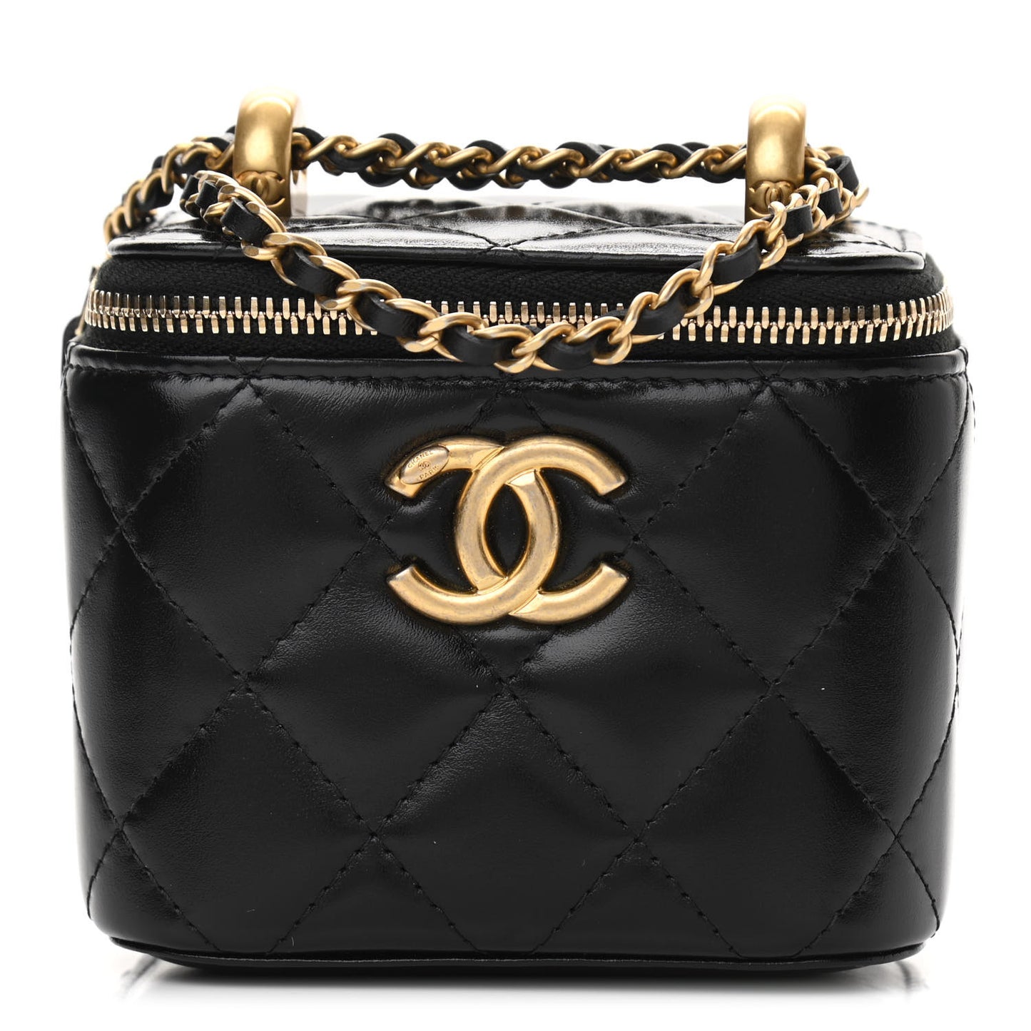Calfskin Quilted Mini Perfect Fit Vanity Case With Chain Black