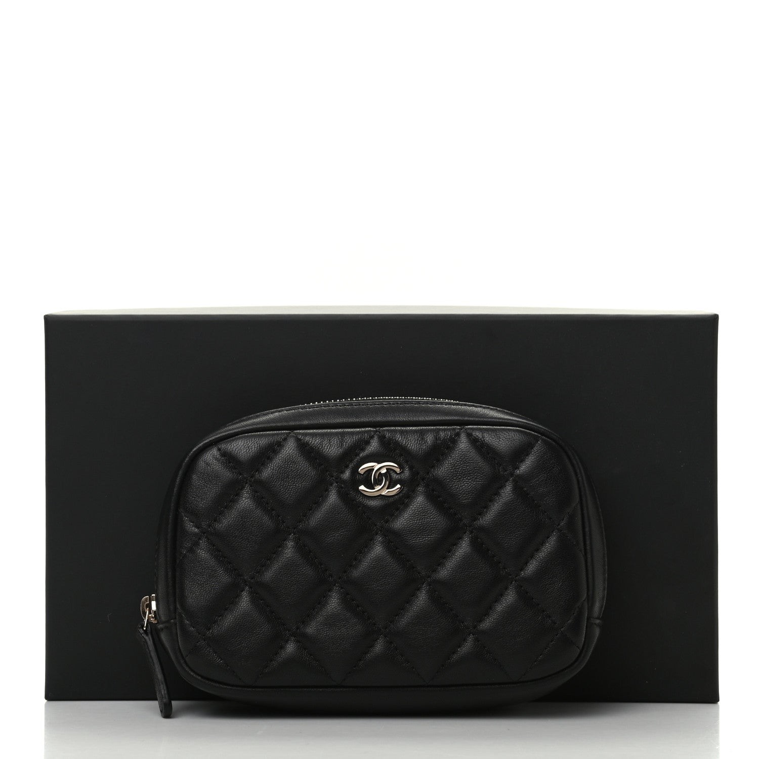 Chanel Lambskin Quilted Small Curvy Pouch Cosmetic Case Black 8 of 8