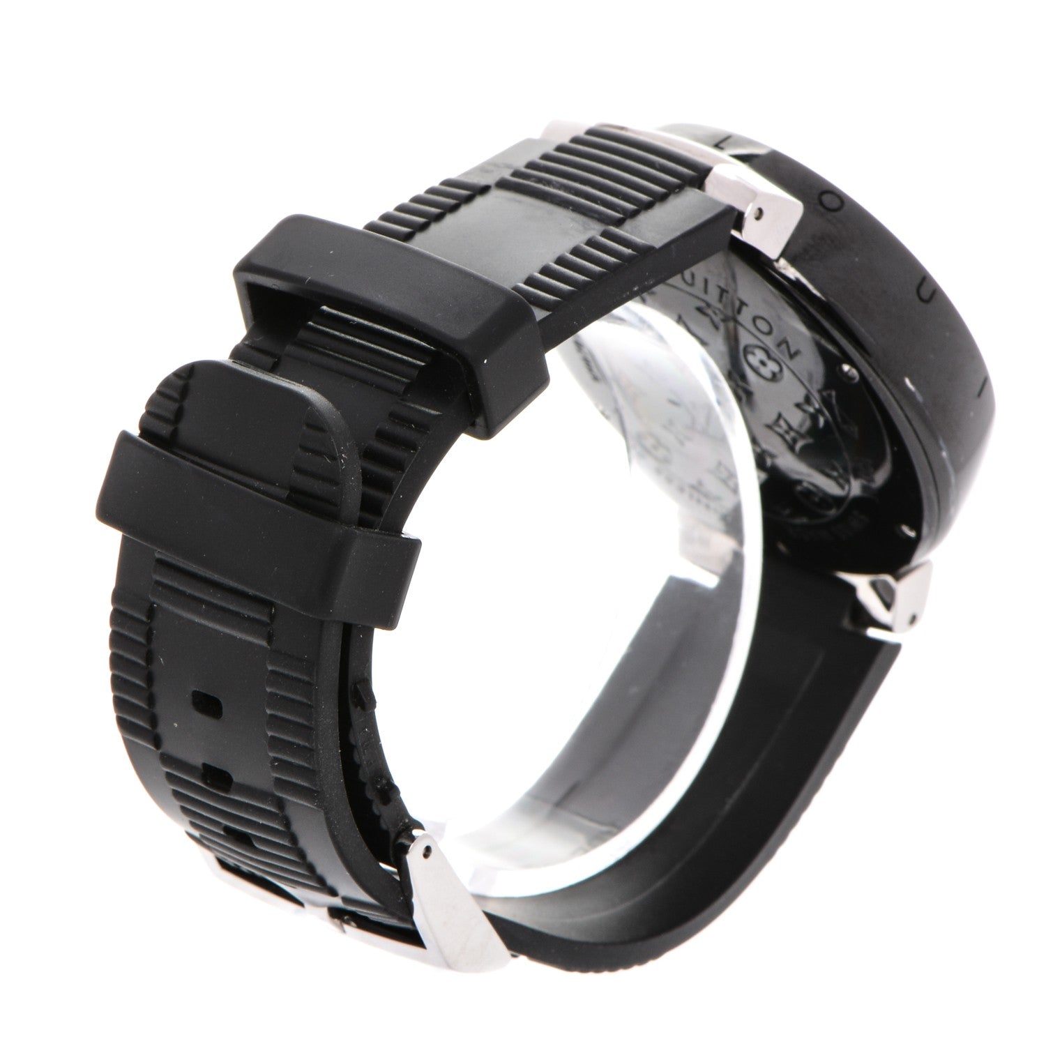 Louis Vuitton Stainless Steel Rubber 41mm Tambour GMT Automatic Watch Black 4 of 12