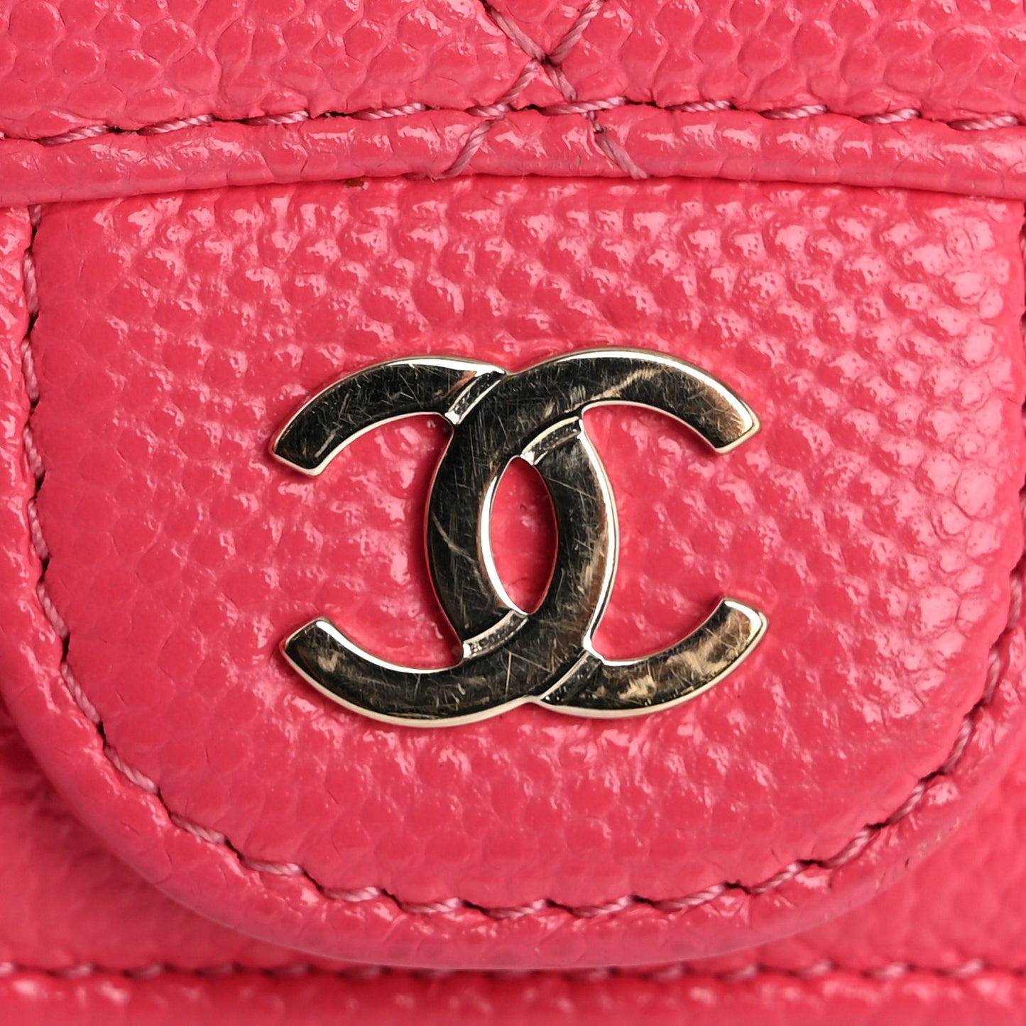 Caviar Quilted Flap Zip Card Holder Dark Pink