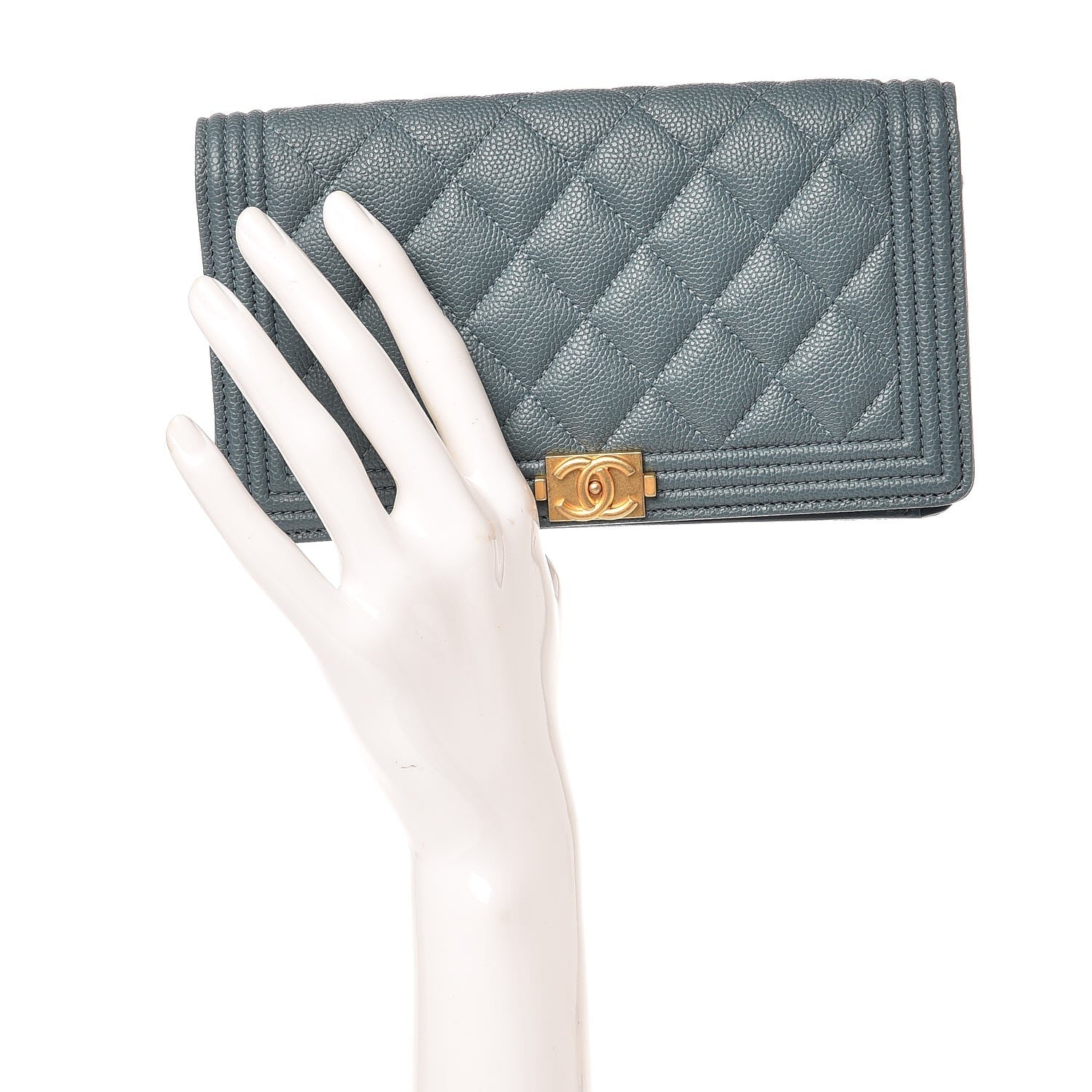 Chanel Caviar Quilted Boy Yen Wallet Blue 3 of 18