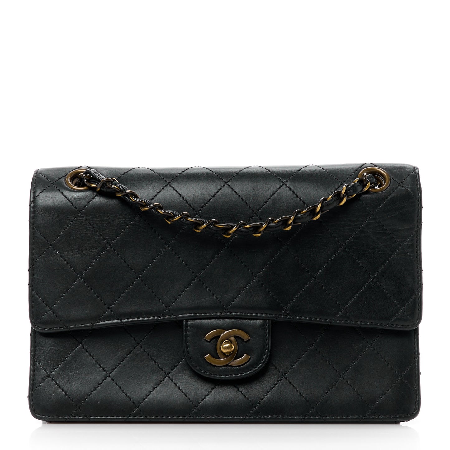 Calfskin Stitched Medium Single Flap Black