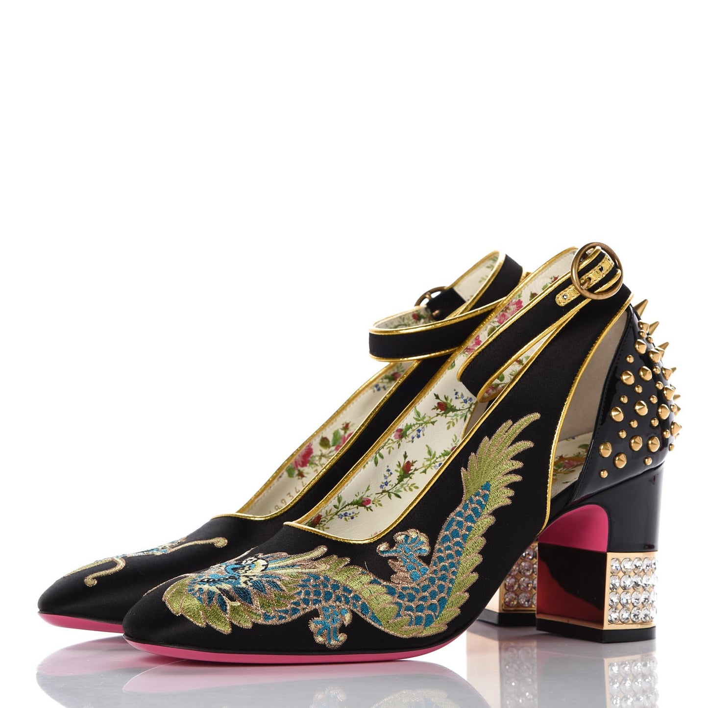 Satin Embroidered Dragon Caspar Pumps 38.5 Black