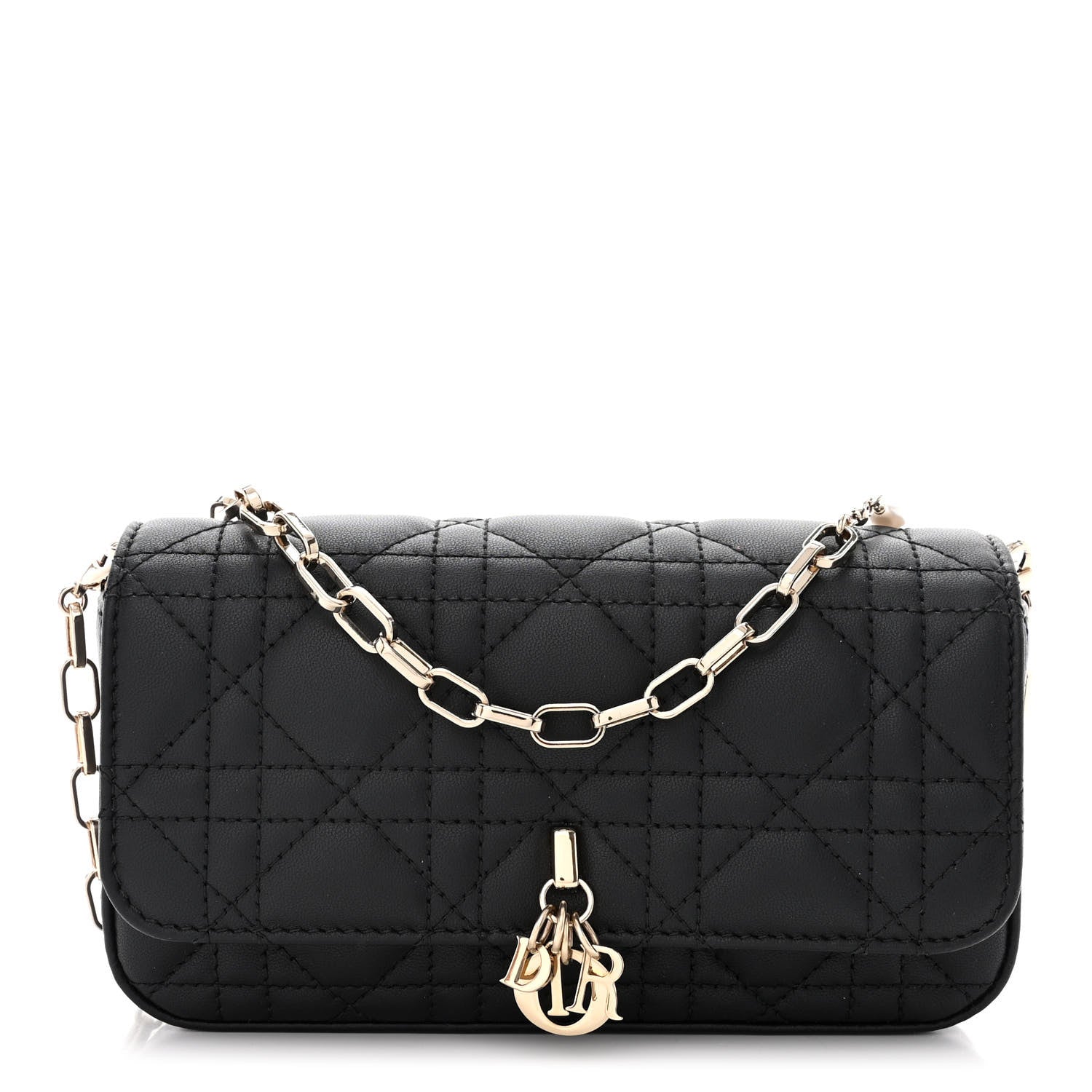 Christian Dior Lambskin Cannage Dior Talk Phone Pouch Black