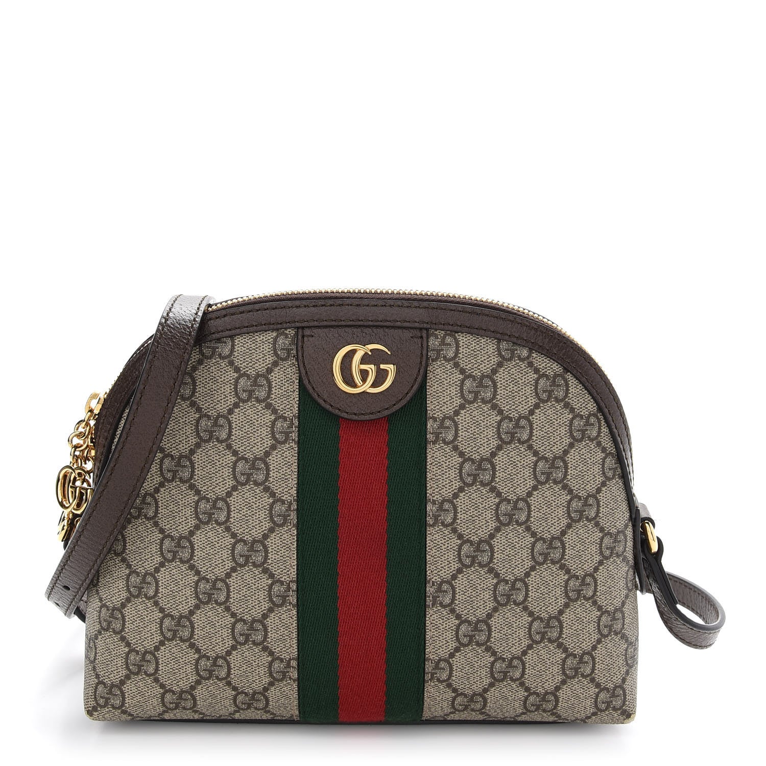 Gucci GG Supreme Monogram Textured Dollar Calfskin Web Small Ophidia Dome Shoulder Bag Beige Ebony New Acero 1 of 9