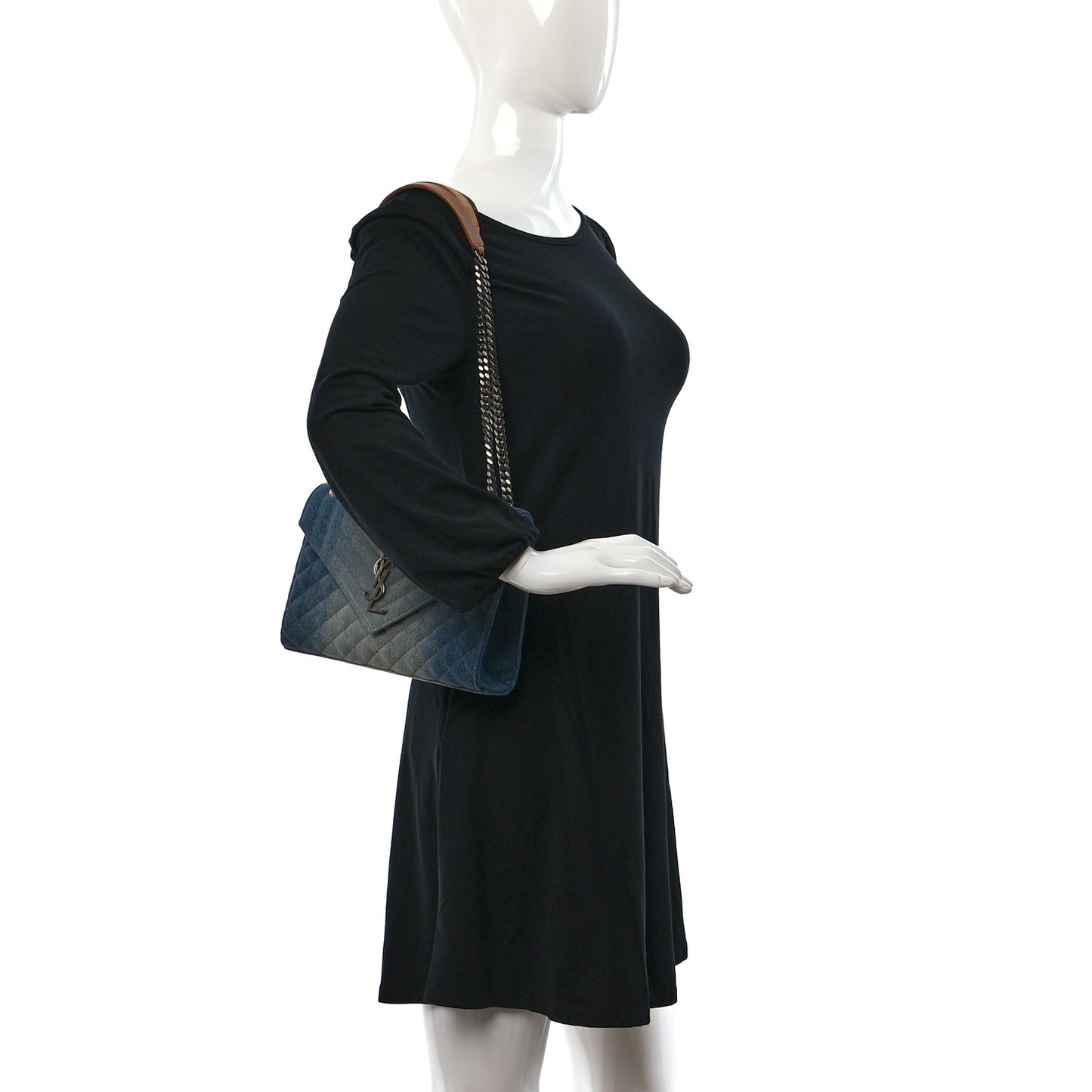 Denim Mixed Matelasse Triquilt Medium Monogram Envelope Satchel Blue