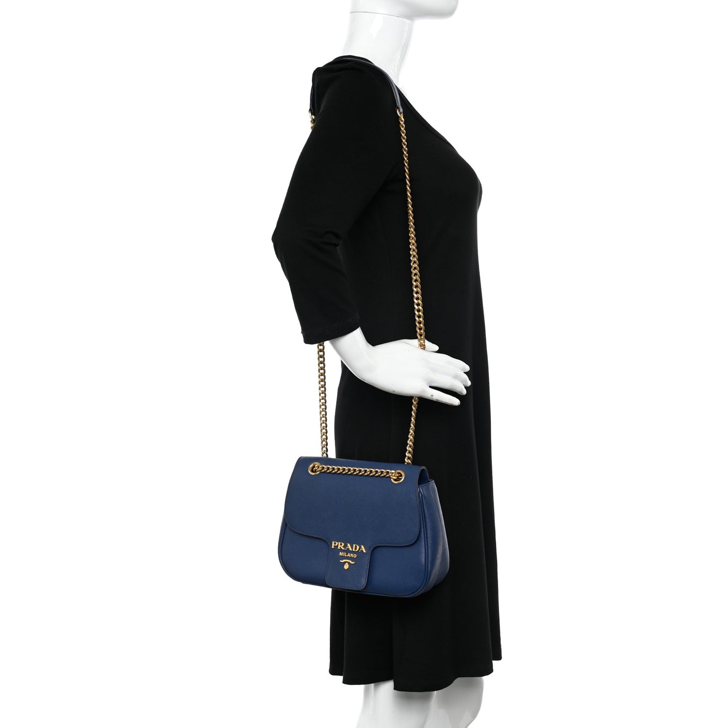 Saffiano Lux Chain Shoulder Bag Bluette