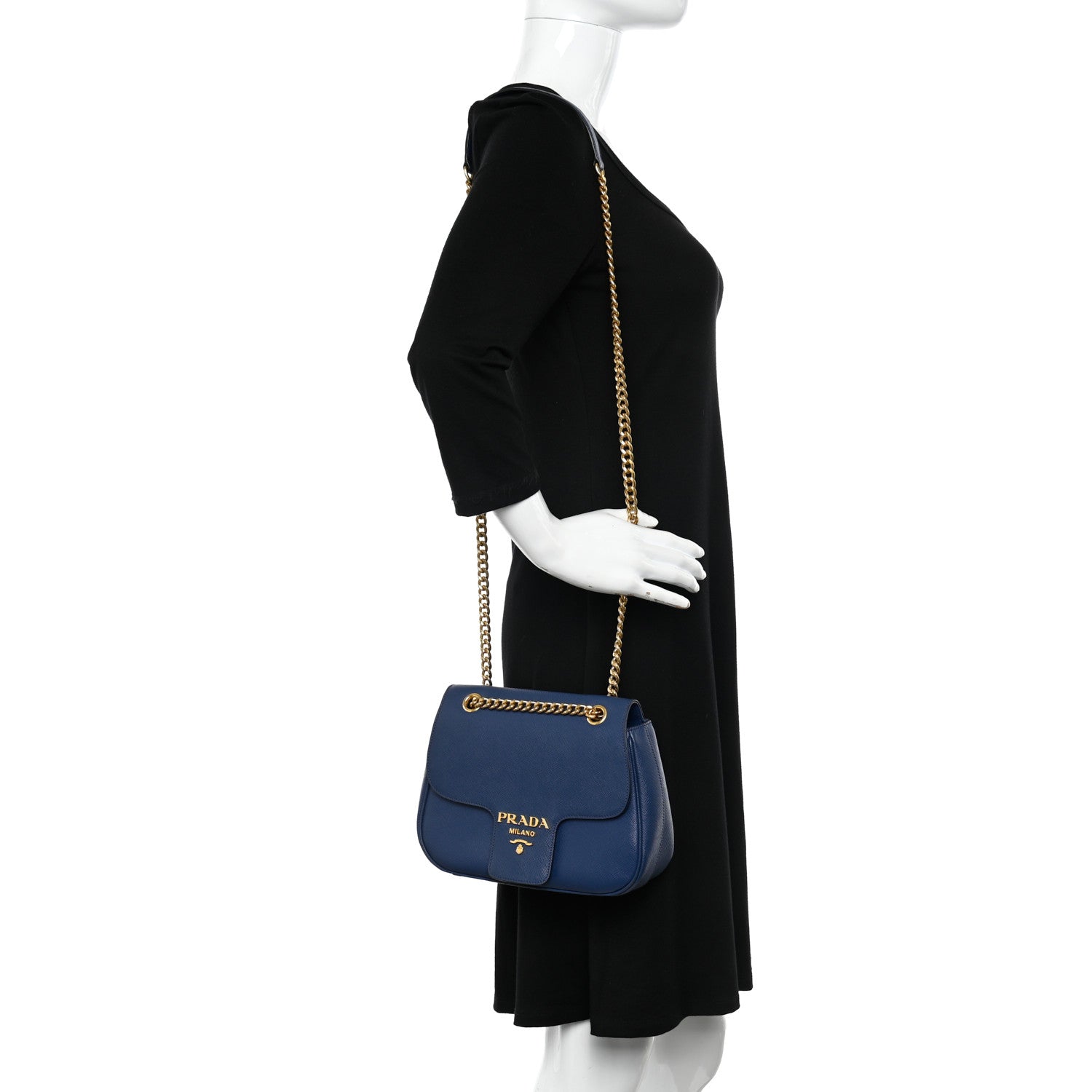 Prada Saffiano Lux Chain Shoulder Bag Bluette 2 of 11