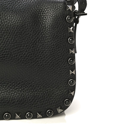 Valentino Garavani Pebbled Calfskin Onyx Medium Rockstud Rolling Flap Saddle Bag Black 8 of 21
