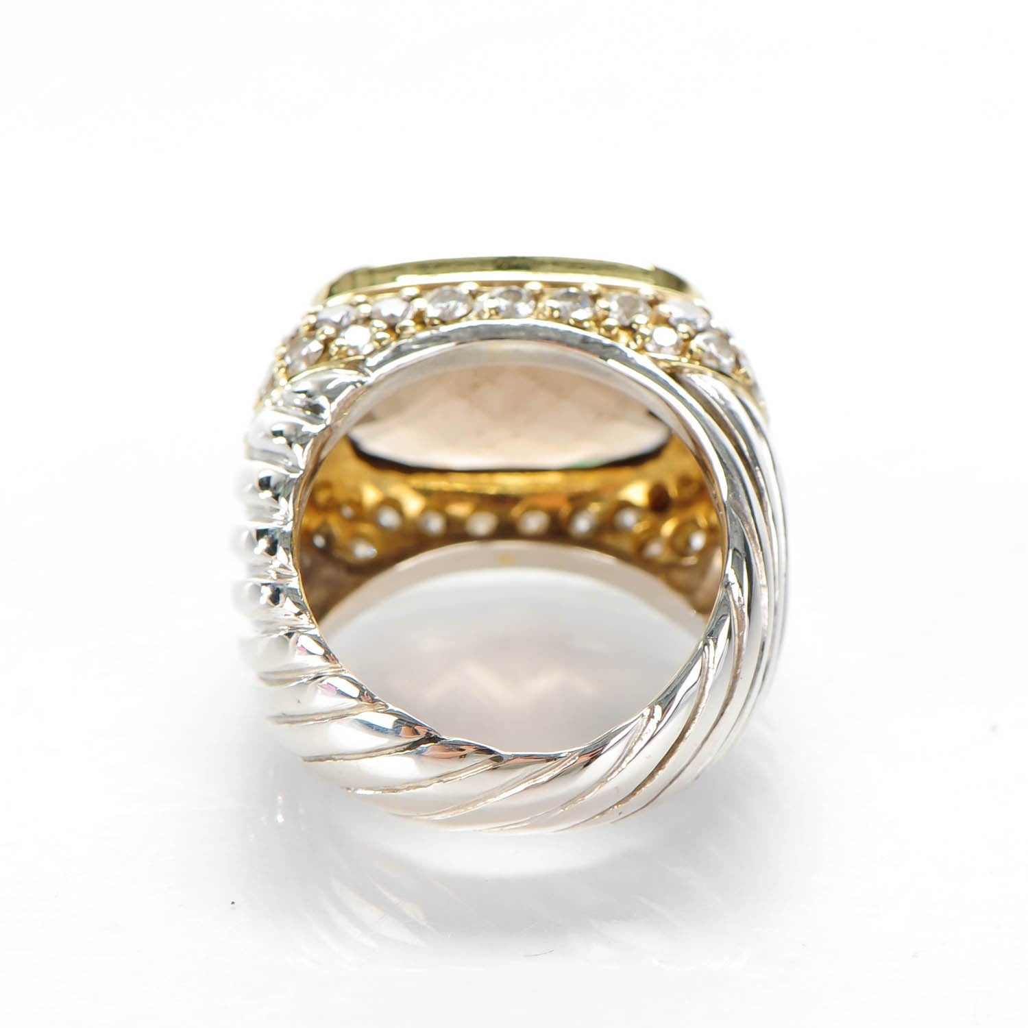 David Yurman Sterling Silver 18K Yellow Gold Pave Diamond Smoky Quartz 15mm Cable Ring 53 6.5 3 of 5