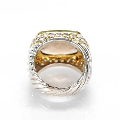David Yurman Sterling Silver 18K Yellow Gold Pave Diamond Smoky Quartz 15mm Cable Ring 53 6.5 3 of 5