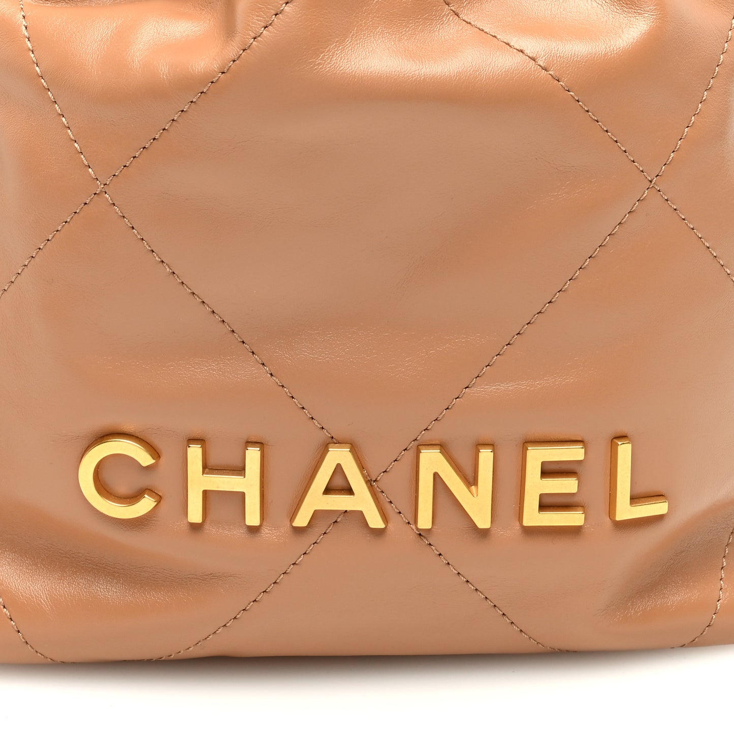 Shiny Calfskin Quilted Mini Chanel 22 Dark Beige