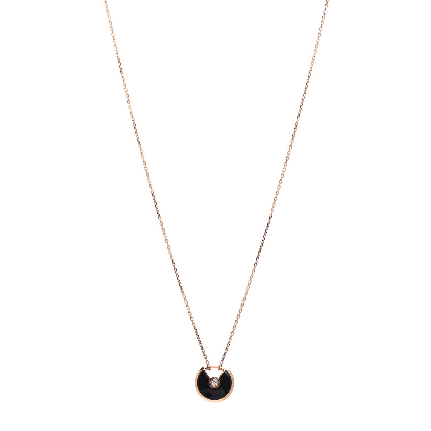 18K Pink Gold Diamond Black Onyx XS Amulette de Cartier Pendant Necklace