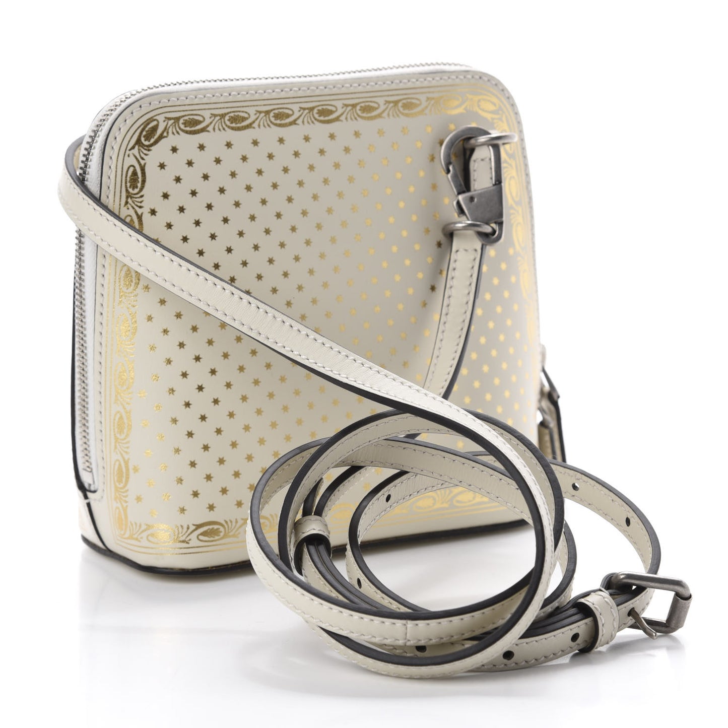X SEGA Calfskin GUCCY Stars Mini Dome Shoulder Bag Mystic White Gold
