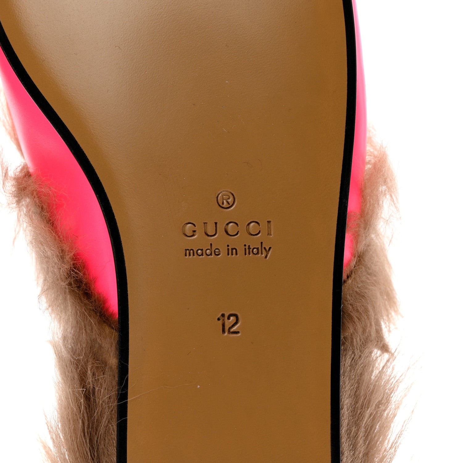 Gucci Calfskin Fur Mens Princetown Slippers 12 Fuxia Fluo Natural 6 of 7
