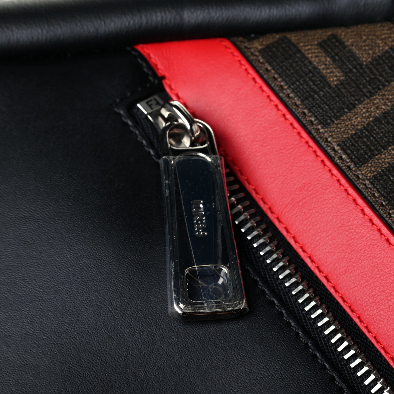 Fendi Glazed Fabric Vitello Liberty FF 1974 Diagonal Sling Bag Tobacco Rosso Black 6 of 6