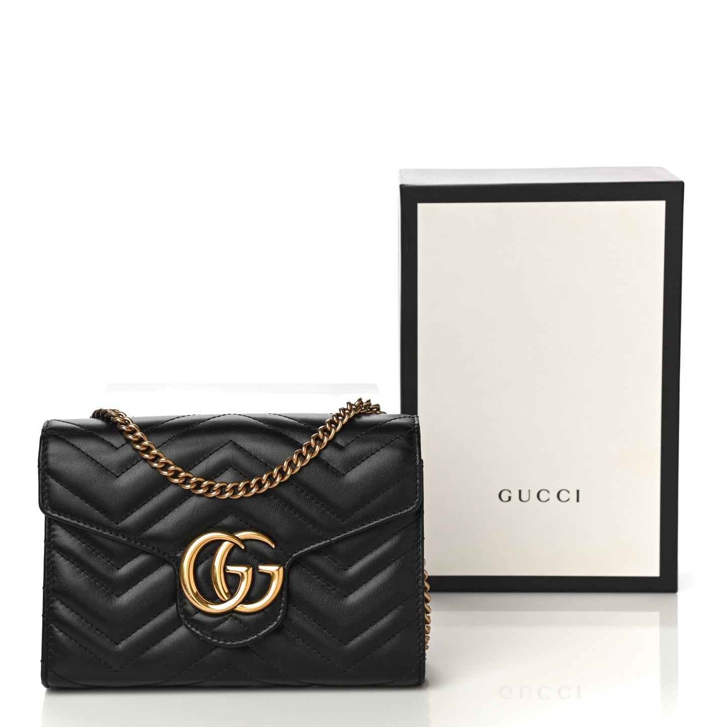 Calfskin Matelasse GG Marmont Chain Wallet Black