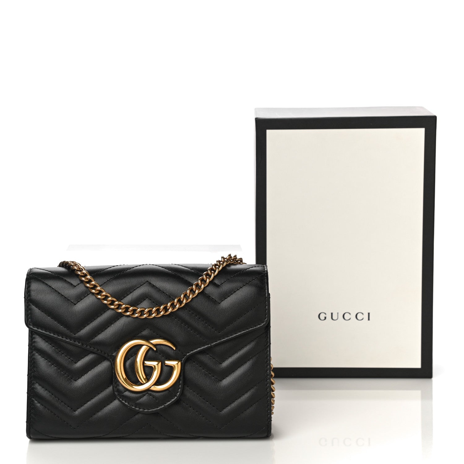 Gucci Calfskin Matelasse GG Marmont Chain Wallet Black 19 of 19