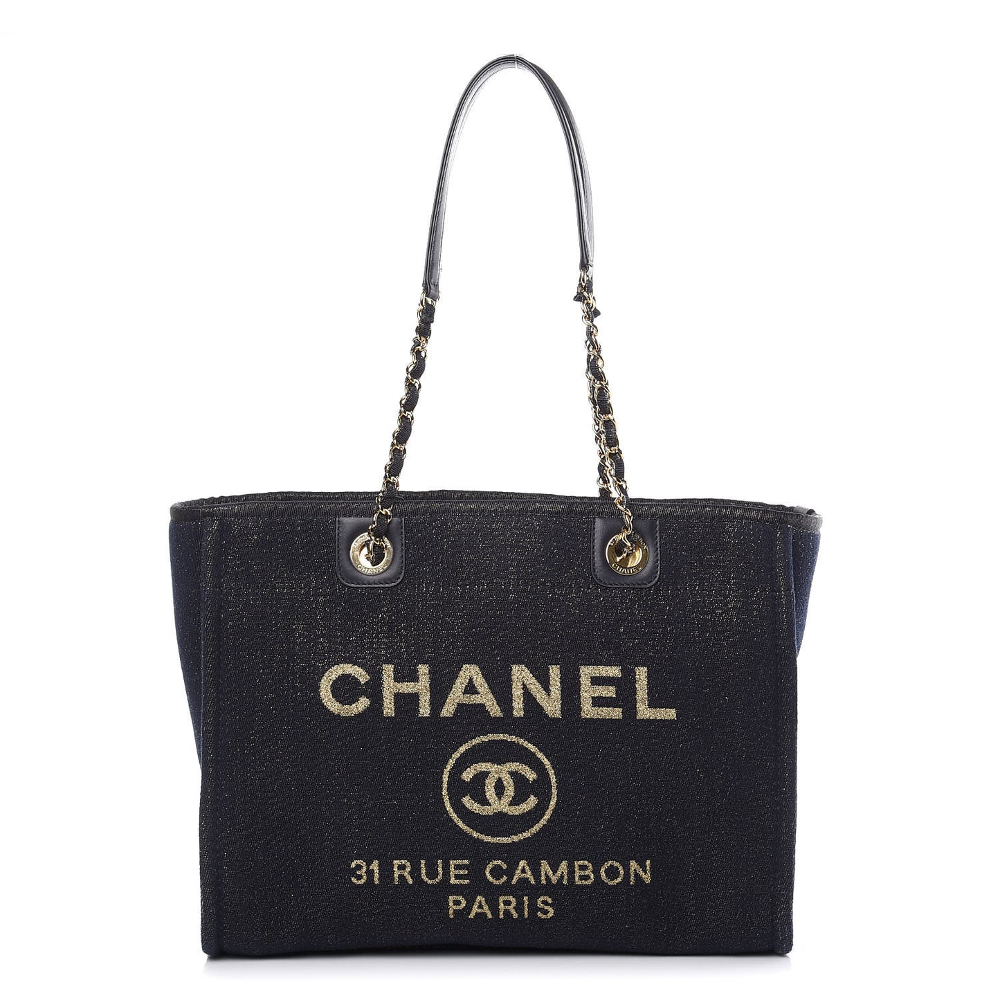 Lurex Canvas Small Deauville Tote Navy Blue Gold