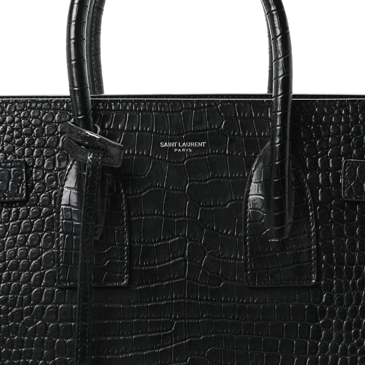 Calfskin Crocodile Embossed Small Sac de Jour Black