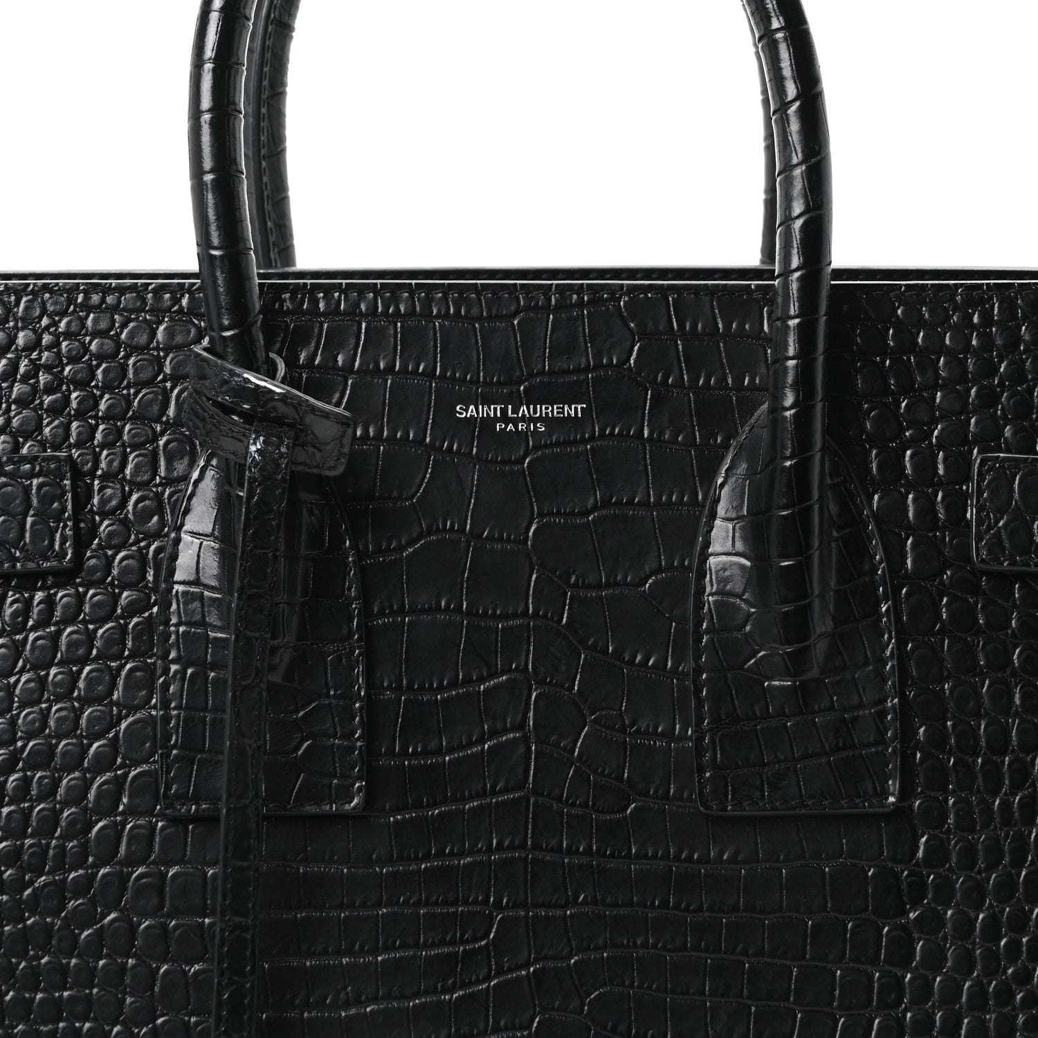 Saint Laurent Calfskin Crocodile Embossed Small Sac de Jour Black 8 of 10