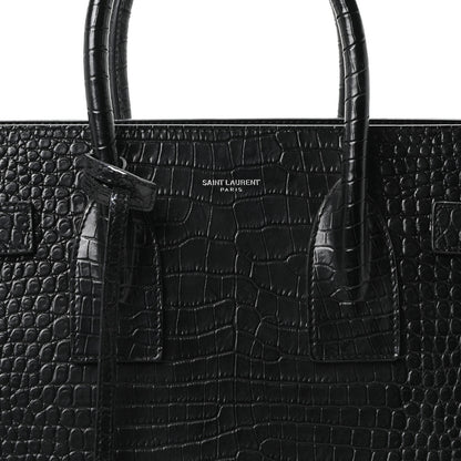 Saint Laurent Calfskin Crocodile Embossed Small Sac de Jour Black 8 of 10