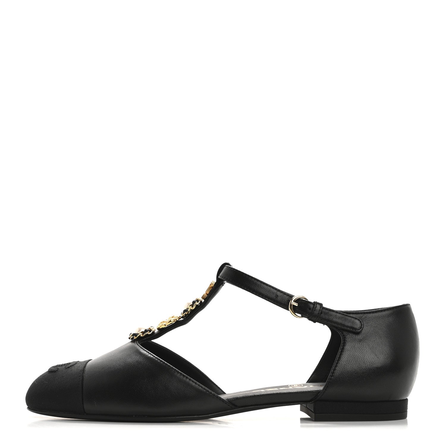 Chanel Lambskin Grosgrain Cap Toe Pearl CC Mary Jane Flats 39 Black 1 of 10