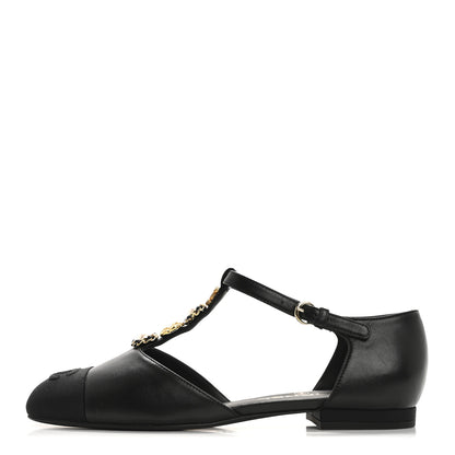 Chanel Lambskin Grosgrain Cap Toe Pearl CC Mary Jane Flats 39 Black 1 of 10
