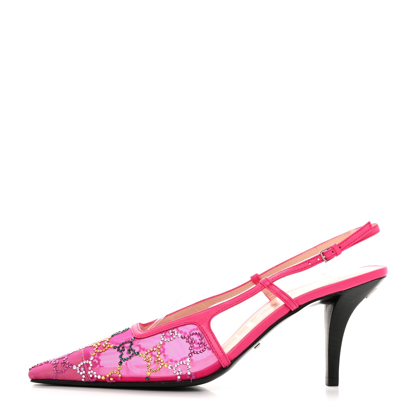Tela Retino Nappa Charlotte Crystal GG Monogram Square G 75mm Slingback Pumps 39 Bright Bouganville Fairy Fucsia