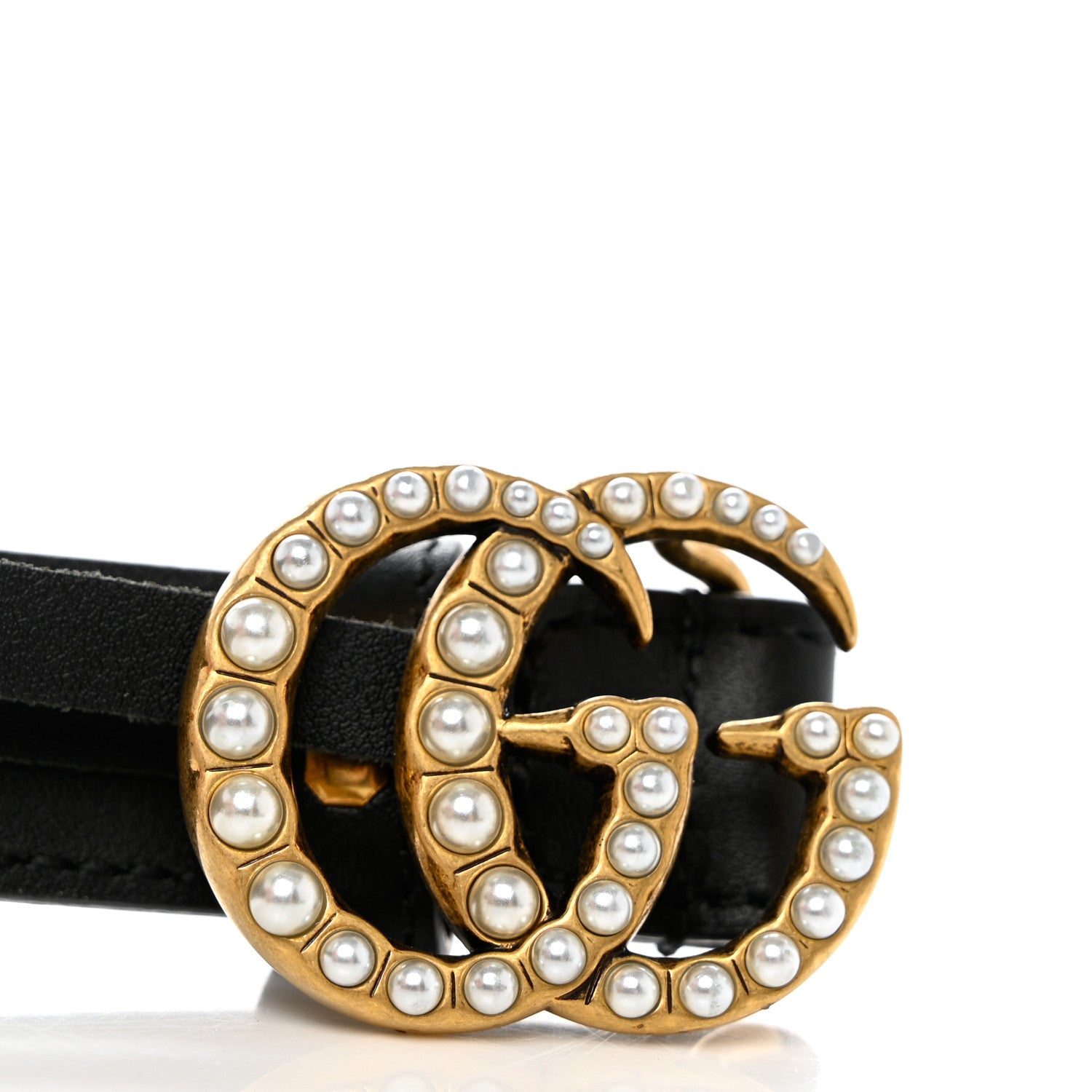 Gucci Calfskin Pearl Double G 20mm Belt 95 38 Black Cream 6 of 6