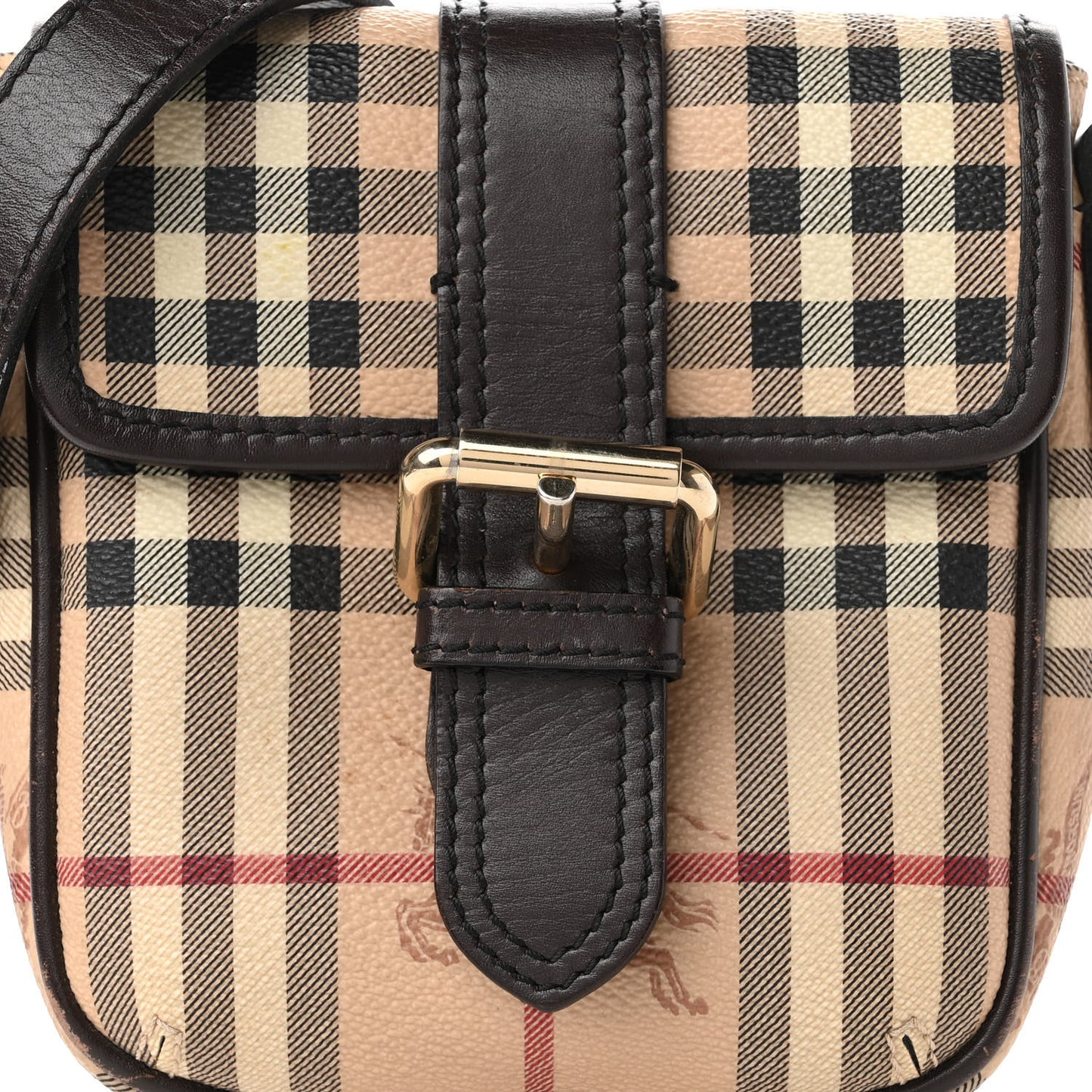 Haymarket Check Buckle Crossbody Bag Dark Brown