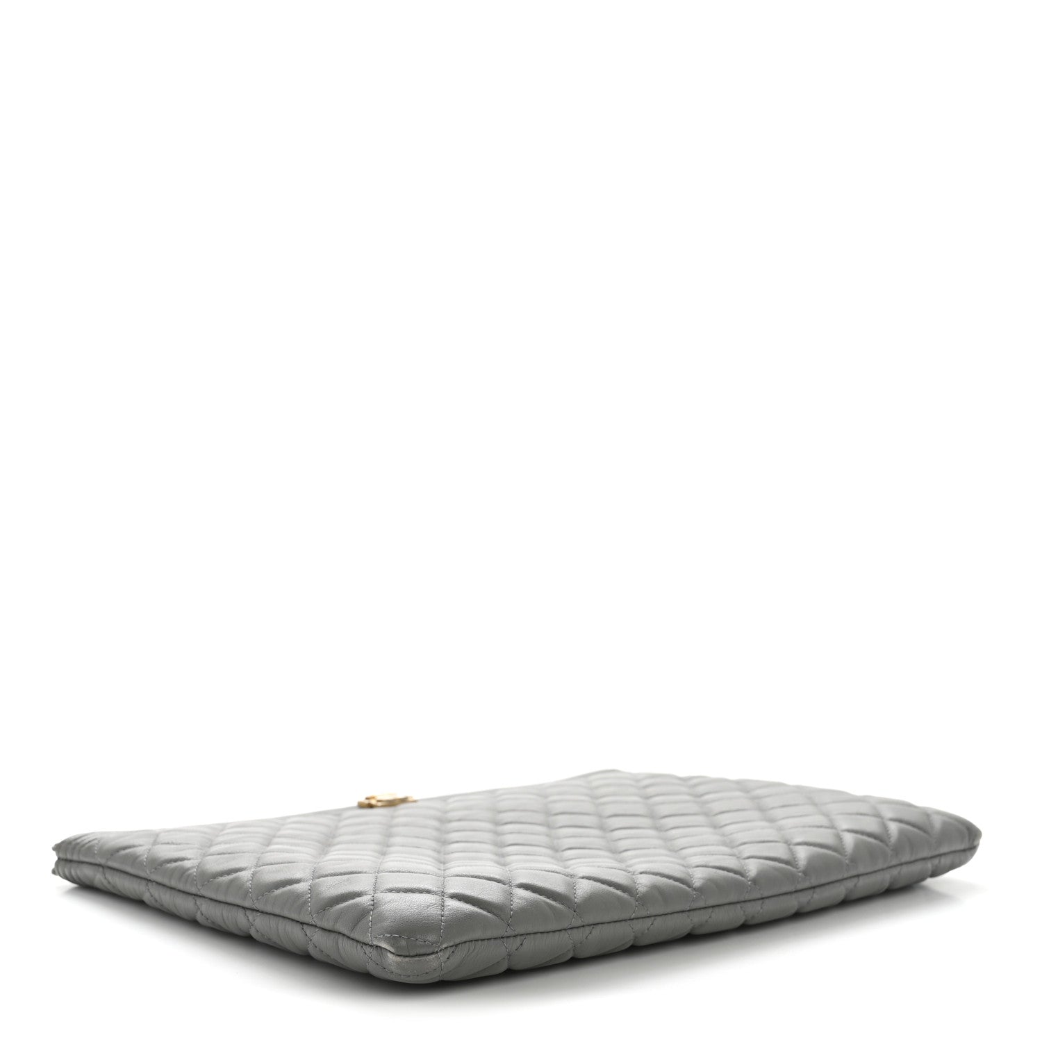 Chanel Lambskin Quilted Large Boy Zip Pouch Grey 4 of 10