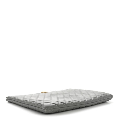 Chanel Lambskin Quilted Large Boy Zip Pouch Grey 4 of 10