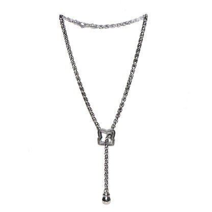 David Yurman Sterling Silver Diamond Quatrefoil Lariat Wheat Chain Necklace 3 of 8