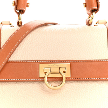 Salvatore Ferragamo Grained Calfskin Small Sofia Satchel White Brown 8 of 15