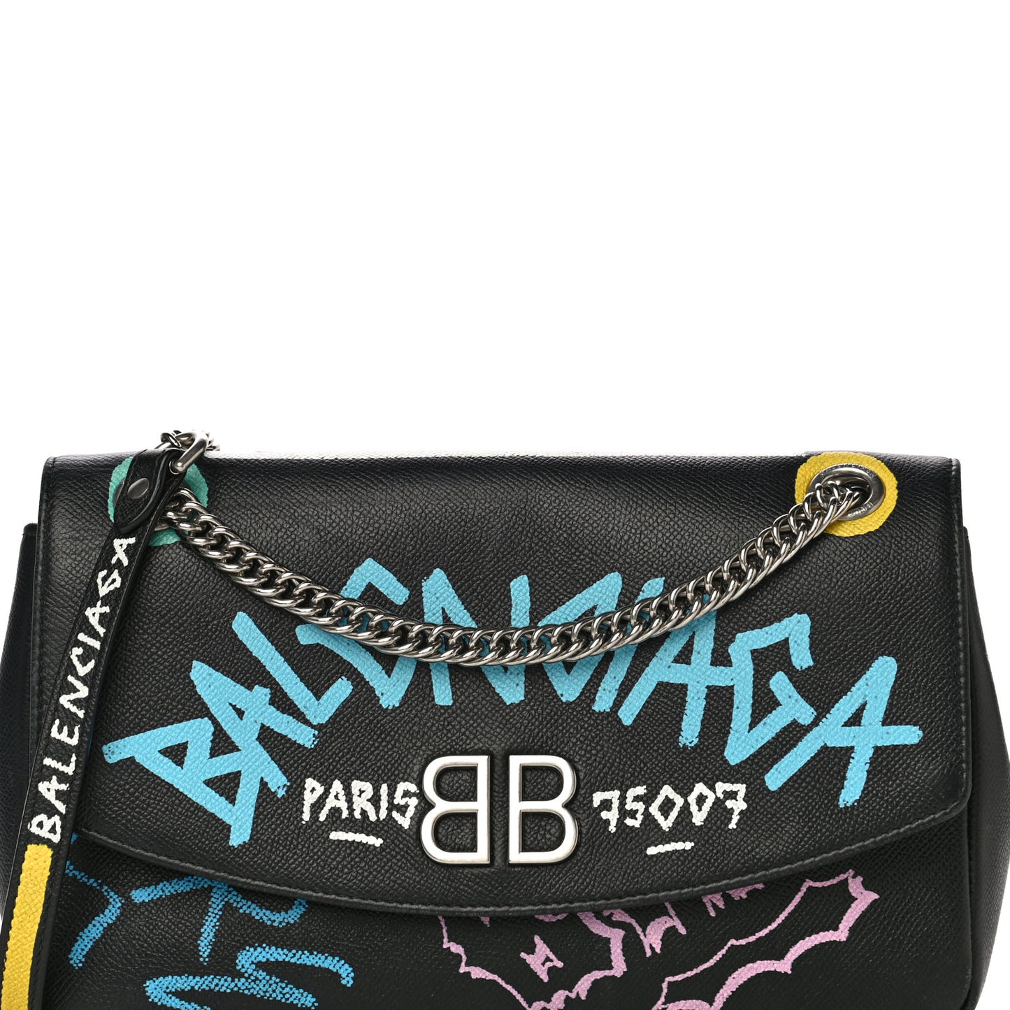 Grained Calfskin Graffiti M BB Round Shoulder Bag Black Multicolor