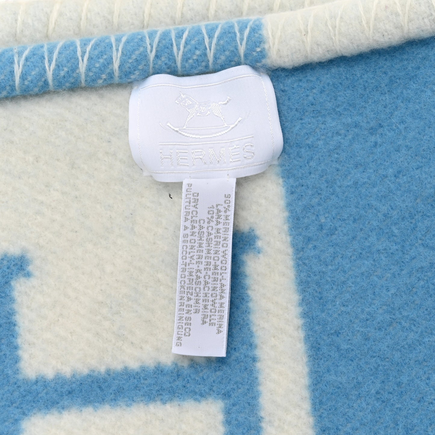 Wool Cashmere Avalon Baby Blanket Bleu Genievre White