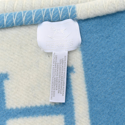 Hermes Wool Cashmere Avalon Baby Blanket Bleu Genievre White 3 of 6