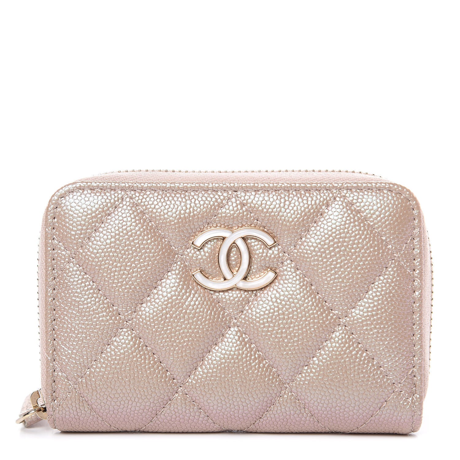 Chanel Iridescent Caviar Quilted Zip Around Coin Purse Beige 1 of 8
