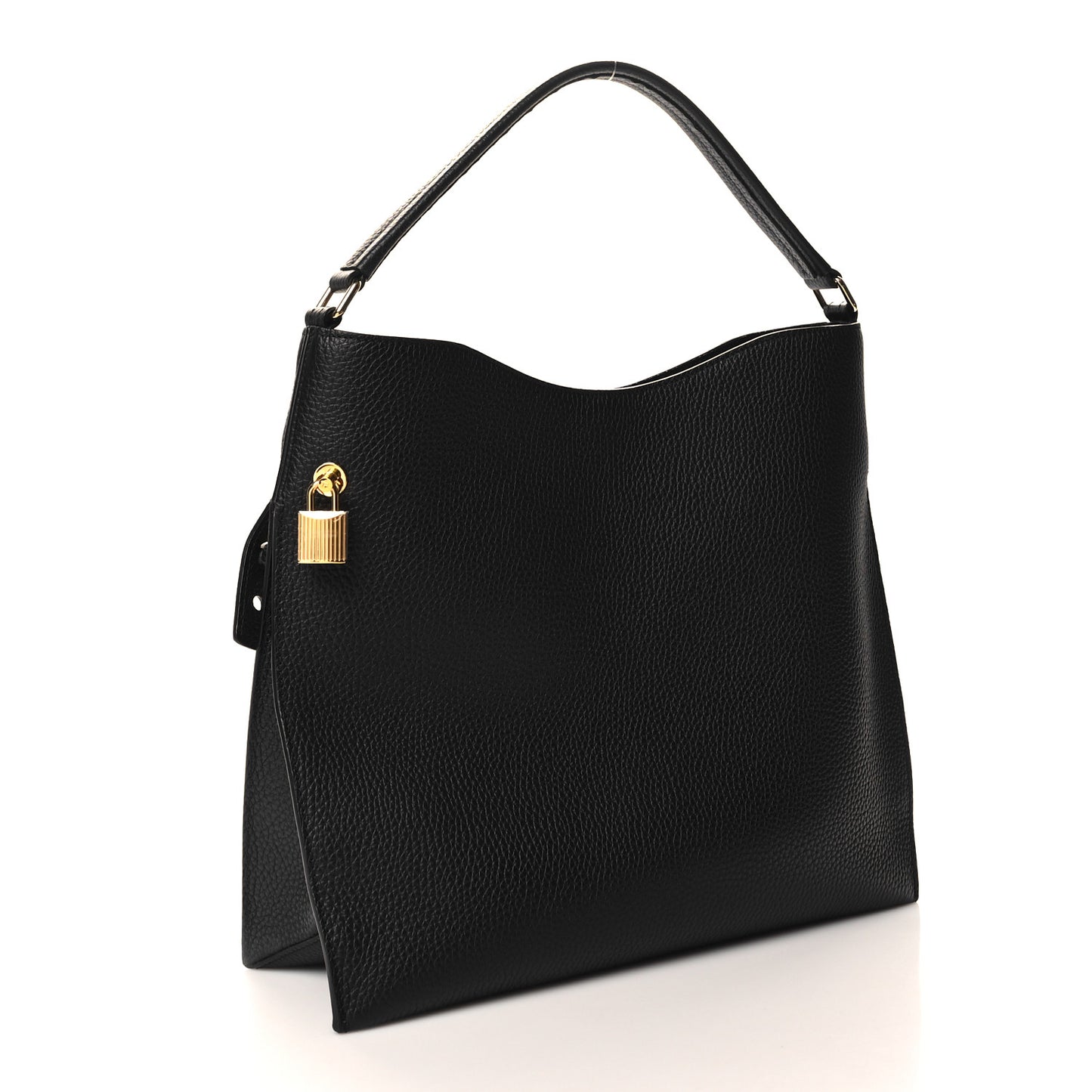 Pebbled Calfskin Small Alix Padlock Zip Hobo Bag Black