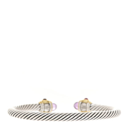 David Yurman Sterling Silver 14K Yellow Gold Amethyst Tourmaline Rhodolite 5mm Cable Renaissance Bracelet 3 of 4