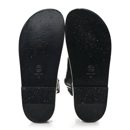 Chanel Crumpled Shiny Lambskin Velcro Dad Sandals 38 Black 5 of 8