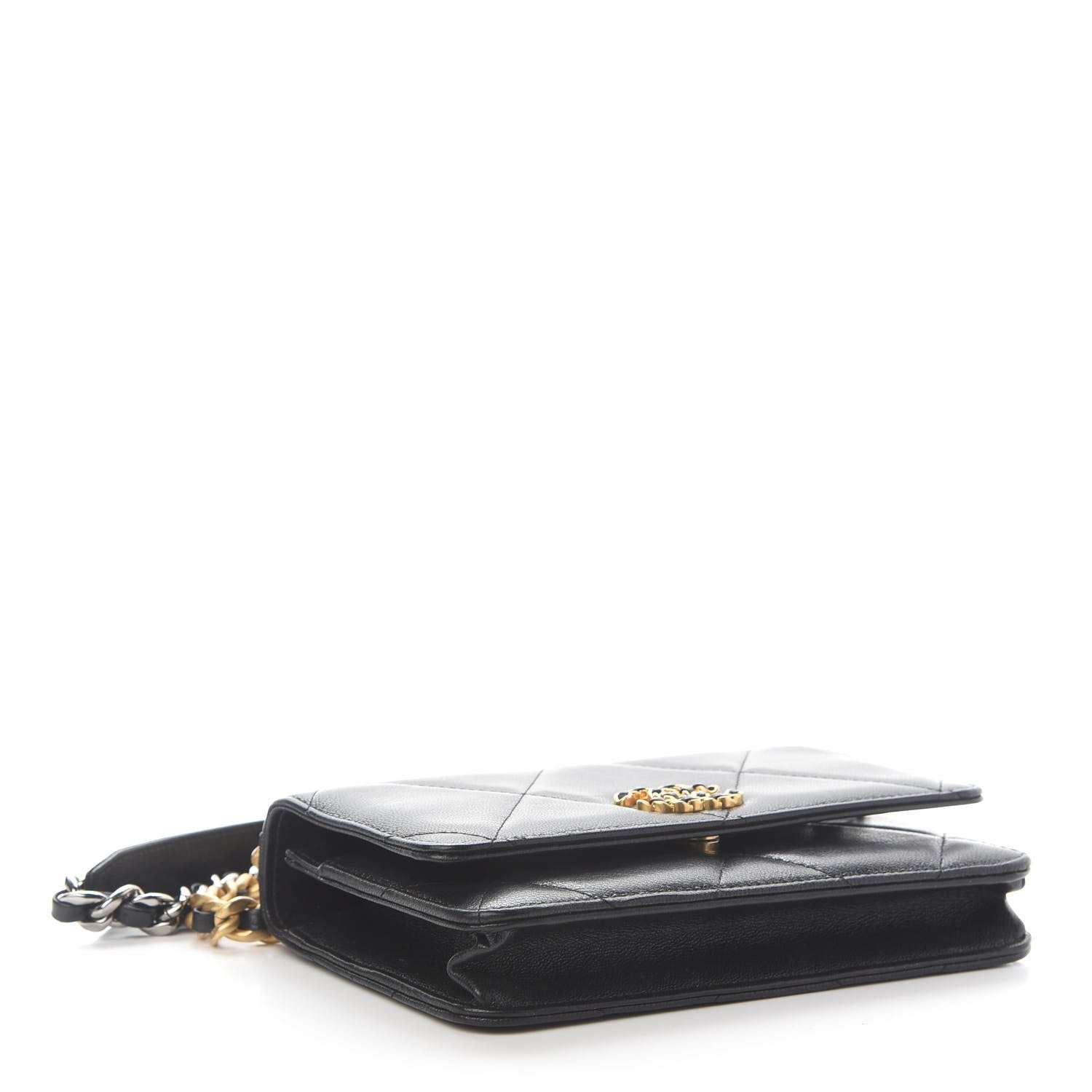 Chanel Shiny Goatskin Quilted Chanel 19 Wallet On Chain WOC Black 4 of 12