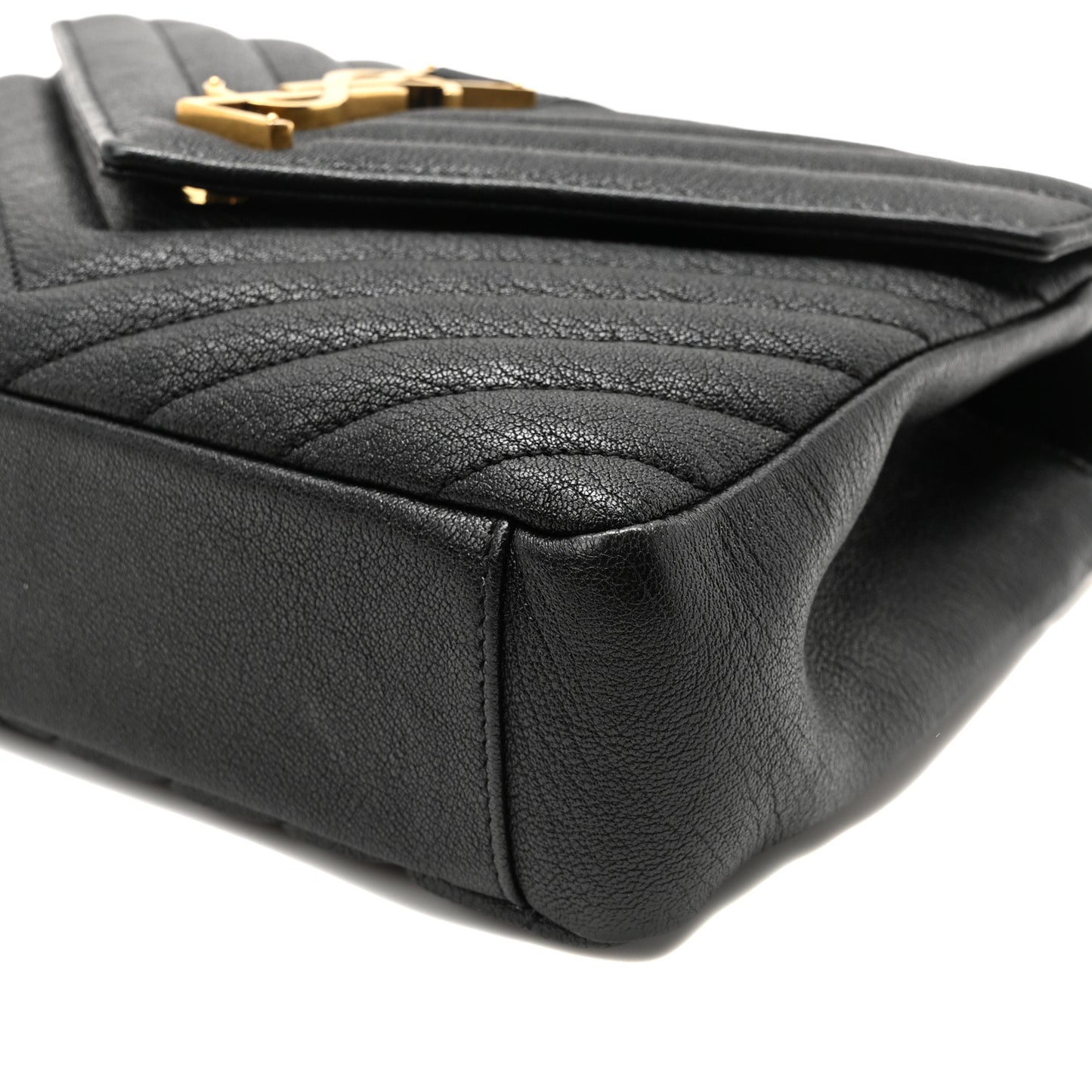 Sheepskin Matelasse Chevron Monogram Medium College Bag Black