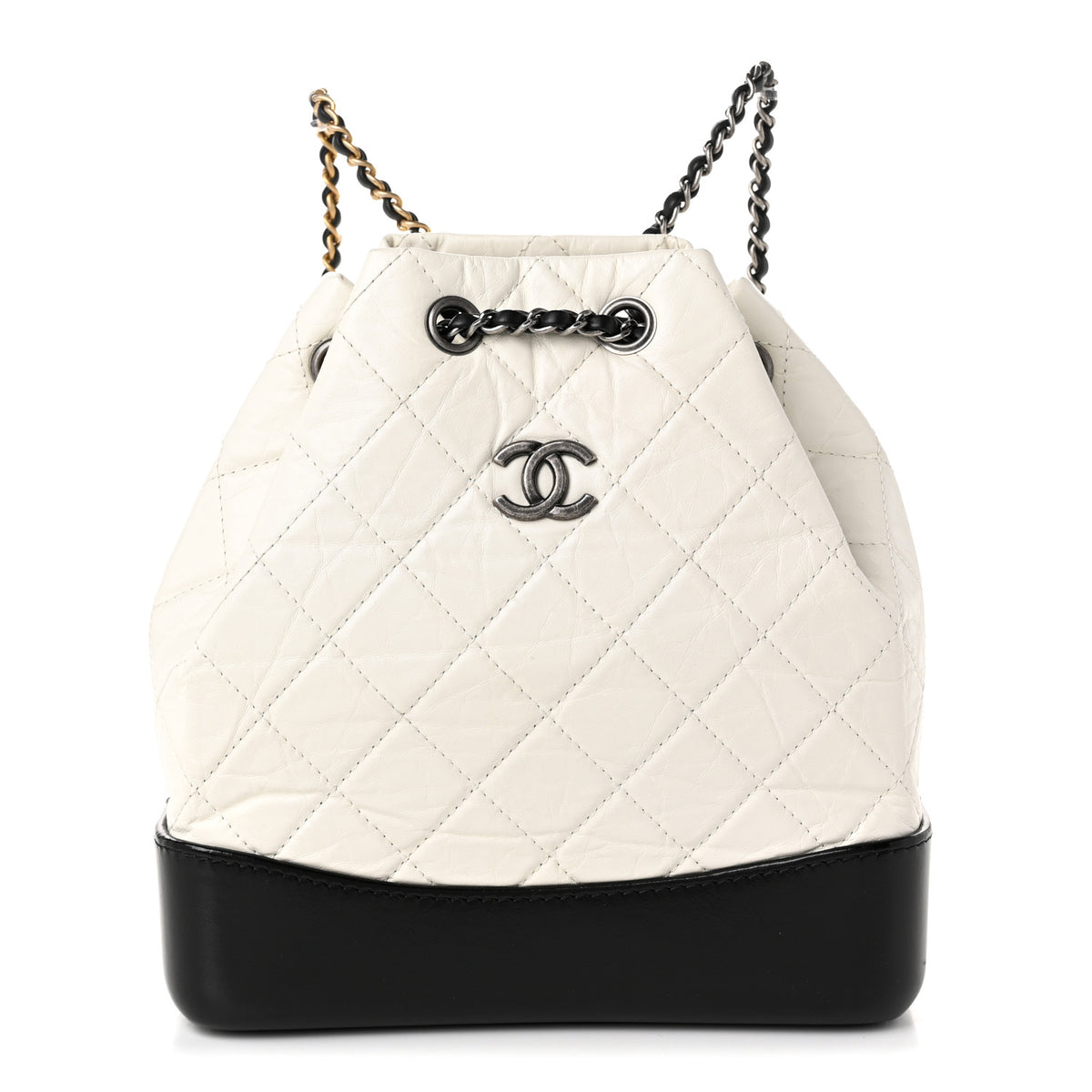 Aged Calfskin Quilted Small Gabrielle Backpack Black White