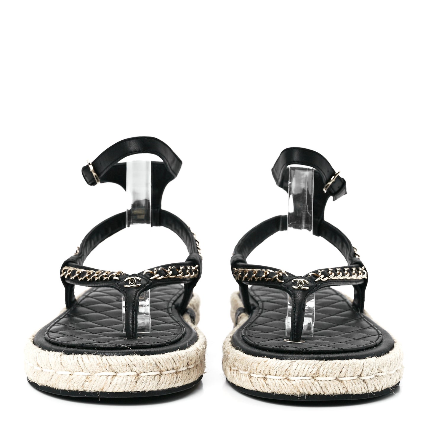 Lambskin Chain CC Thong Espadrille Sandals 39 Black