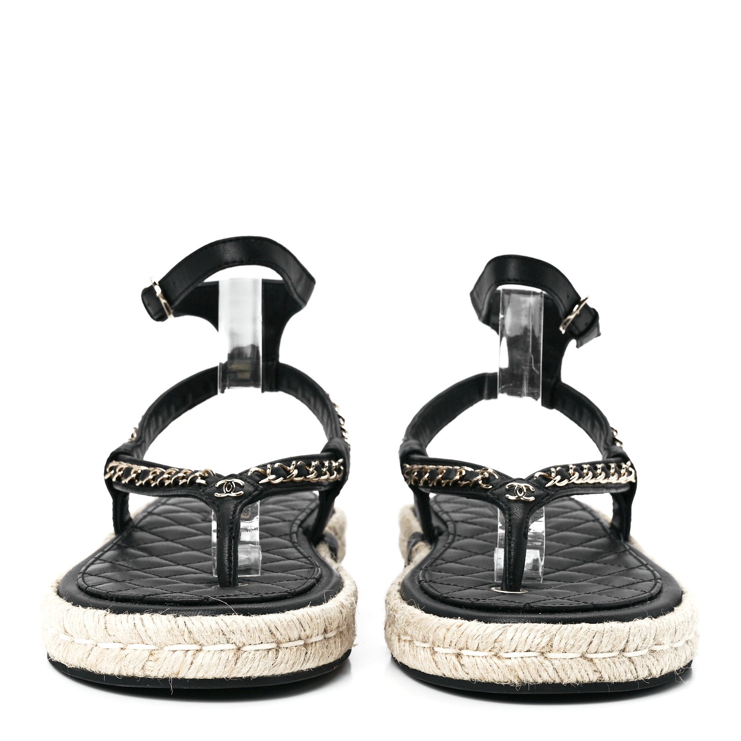 Chanel Lambskin Chain CC Thong Espadrille Sandals 39 Black 2 of 8