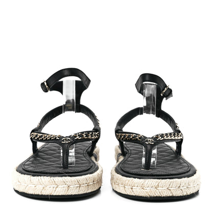 Chanel Lambskin Chain CC Thong Espadrille Sandals 39 Black 2 of 8